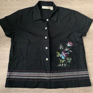 Jane Ashley Beaded Short Sleeve Button Down Size M